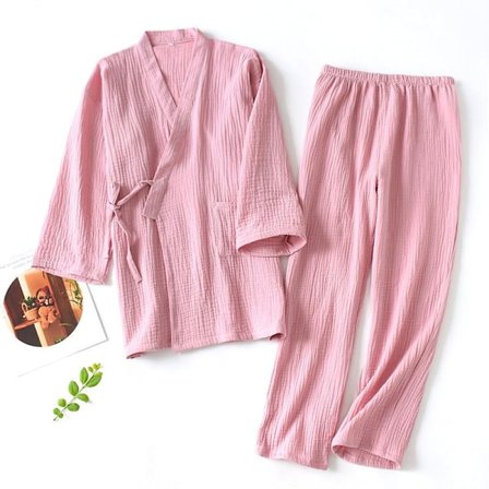 2023 Japansk Kimono Sett 100% Bomull Pyjamas Todelt Par Yukata Løs Dame Treningsdress Dampbadstue Hjemmesett Rosa