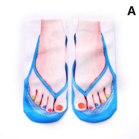 e Foot Printed 3D -sukat naisille Kawaii Low Ankle Femme Girls A