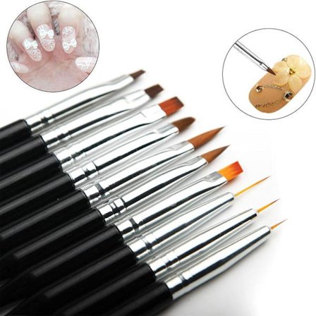 Neglekunstbørste Sett, 10 stk Neglebørster for UV Gel Neglekunst Tips