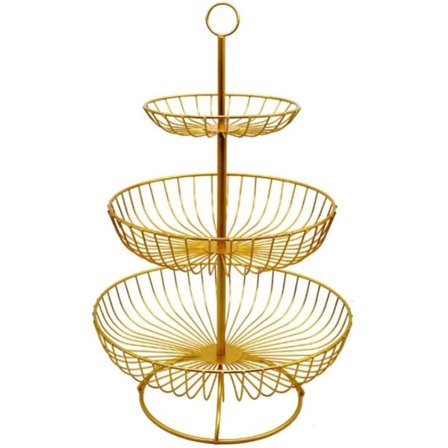IC Frukt i 3 nivåer, fruktkorgar i metall, svart fruktskål, dekorativa Golden