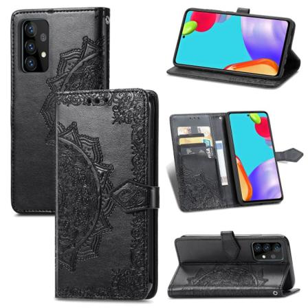Samsung Galaxy A52 / A52s - Mandala Läder Fodral - Svart Black Svart
