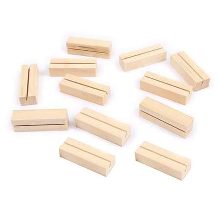 12 stk. Naturlige Bordkortholdere i Træ, Bordnummerstander, Navneskilt, Fotoklipsholder til Bryllupsmiddagspynt