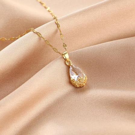Guldpläterat halsband kedja med diamanter droppe gåva Guld one size