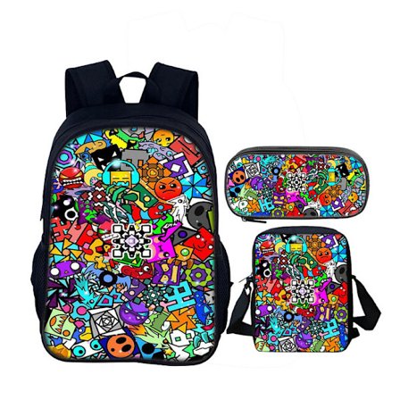 Geometry Dash -reppu opiskelijoille, olkalaukku, penaali - 2