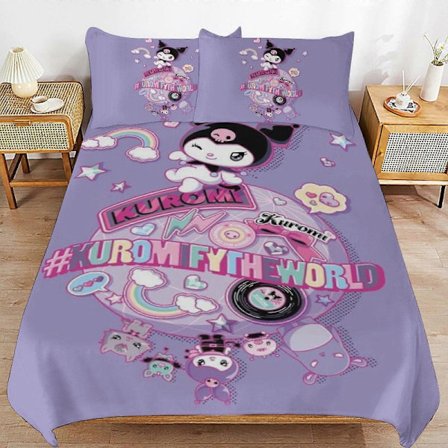 Sengetøysett ZM80 Kuromi Dynetrekksett, 3-delt sengetøysett dekorativt dynetrekksett (1 dynetrekk + 2 putetrekk) TS80