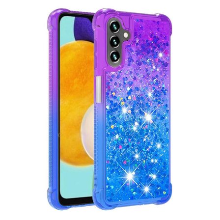 SKALO Samsung A04s 4G Kvicksand Glitter Hjerter TPU Cover - Lilla-Blå