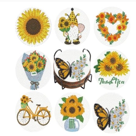 8 Stk Diamant maleri Coaster Solsikke Coaster 5d Diamant