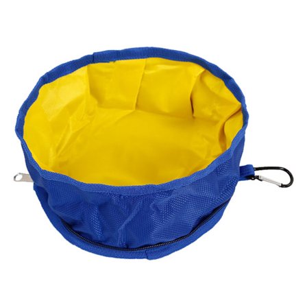 Sammenfoldelig hunderejseskål, vandtæt, stor diameter, letvægts foldbar vandskål til hunde med krog til katte, udendørs, blå