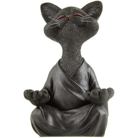 Snygg Buddha Cat Figurine, Meditation Yoga Collectible, Cat Lover Gifts (svart)