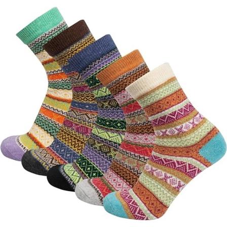 Tykke og varme om vinteren, 5 par kaninullsokker for kvinner, etniske stil bølgete stripete sokker