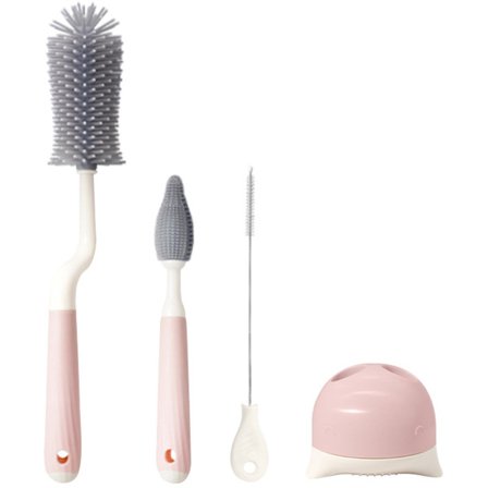 3-delt flaskebørstesett for baby, flaskerenser, smokkbørste, BPA-fri, silikonflaskebørste, flaskebørstesett for baby, med base, rengjøringsbørste, rød