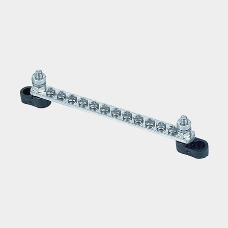 Klemrække BEP Marine Bus Bar Single, 12 x M4 + 2 x M6, 100 A, med låg