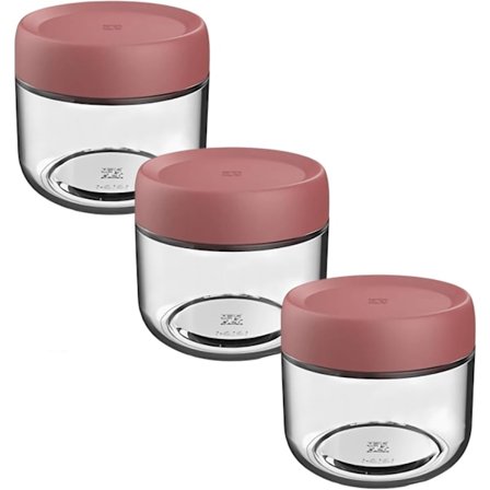 Glasburk med Skruvlock Läcksäker Behållare för Overnight Oats, Havregrynsalladsburkar, för Flingor Mjölk Frukt Krydda Dressing, Röd (3-Pack 280ml)