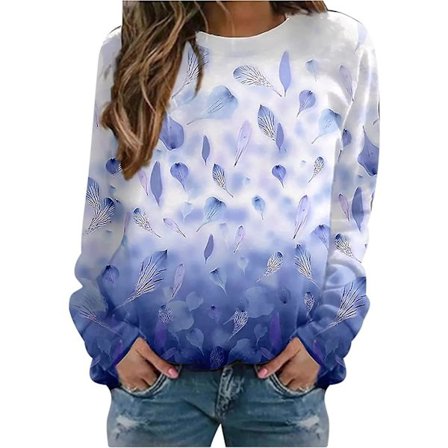 Naisten pyöreäkauluksinen pitkähihainen painettu collegepaita rento pusero