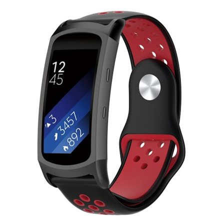 Samsung Gear Fit2 Pro to farvet blød silikone urrem - Sort / Rød