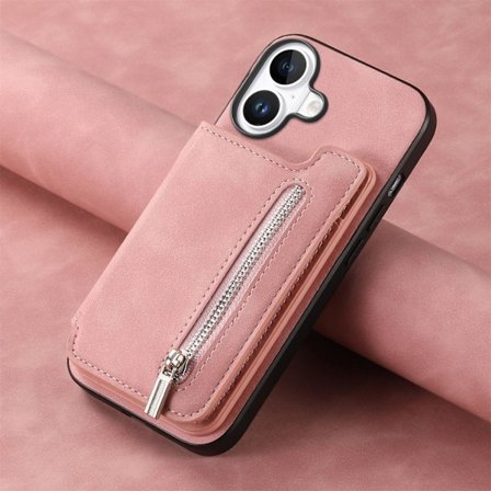Fodral för iPhone16E / SE 2025 / SE4 rosa magnetisk två-i-ett avtagbar multi-kort förvaringsställ ant