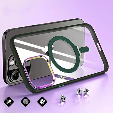 Magsafe Clear Case Kompatibel med Iphone 15 Pro Max, Mjuk TPU-ram + Hård PC Bakre cover med osynligt stativ