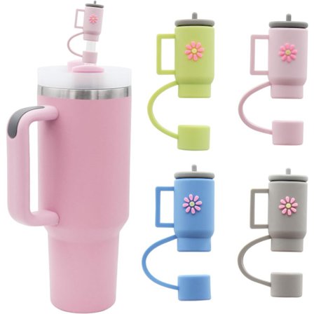 Söt silikonhalmlockset för 30&40 oz muggar med handtag, 10 mm halmspetslock (4 minikoppar)