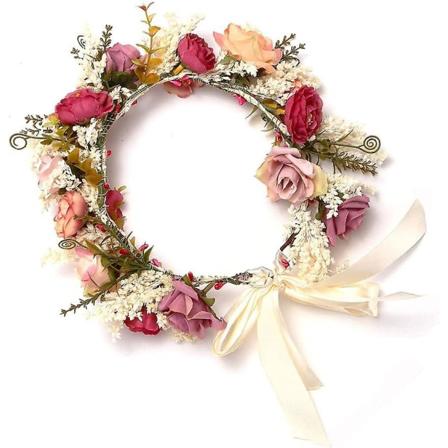 Blomma pannband Blommig hårkrans Garland huvudbonad med band naturtrogen krans för brudfestival Bröllop Håraccessoarer Dekor Vänligen 