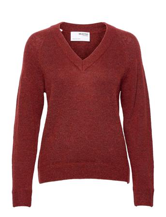 Slflulu Ls Knit V-Neck Red Selected Femme