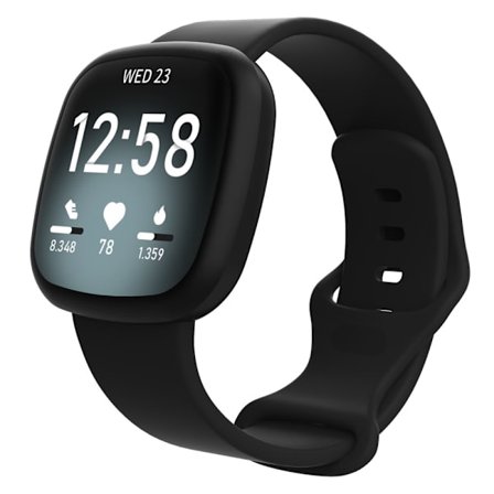 Fitbit Versa 4/Sense 2 -silikoniranneke, musta (S)