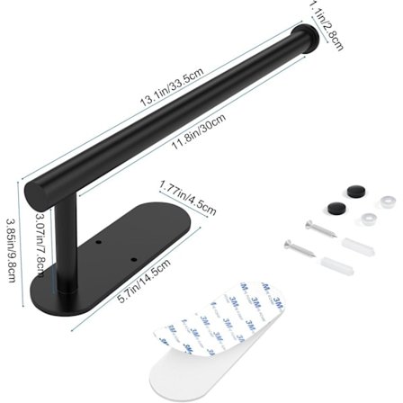 Vägghängd Allround Torkställning, Självhäftande Hushållspappershållare eller Dubbelborrat Hål för Kök eller Badrum, Svart