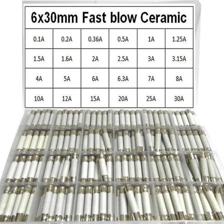 Keramisk sikring 24 verdier 6x30 0.1a 0.5a 1a 1.5a 2a 2.5a 3a 3.15a 4a 5a 6a-30a