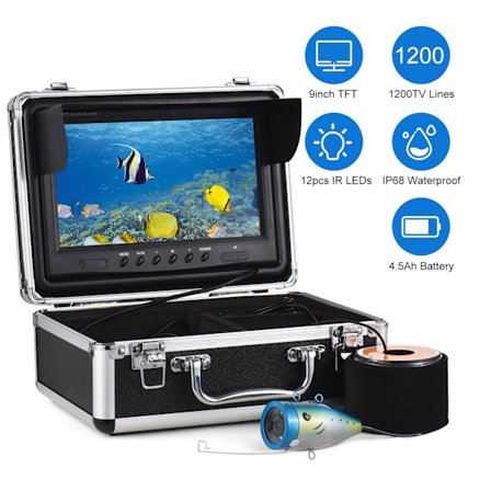 1200TVL Undervattensfiskekamera Fiskfinnare med 12 IR-lysdioder 7 tum/9 tum LCD-skärm 15M/30M/50M Kabel IP68 Vattentät för Hav Sjö Båt Isfiske