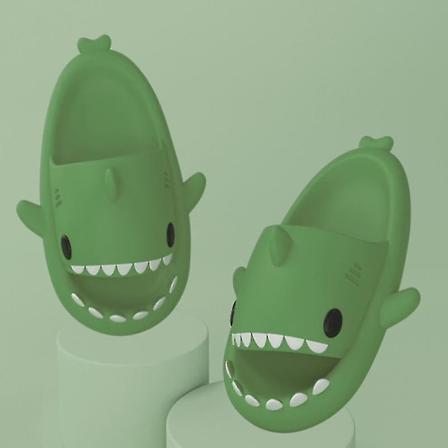 Shark Tossut Liukumattomat Suihkutossut Kylpyhuonetossut Pehmeät Kesäsandaalit Tytöille ja Pojille Uusi V Dark Green 44 45