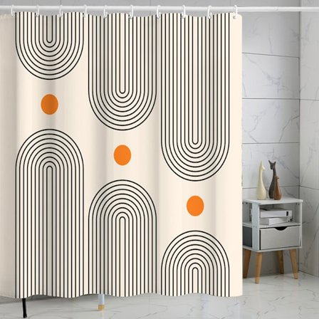 Boho Mid Century -suihkuverho 12 koukulla, 72x72, minimalistinen abstrakti kaari, yksinkertainen aurinko, moderni, konepestävä, vedenpitävä kangas 