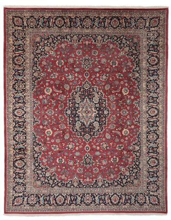 Hand Knotted Persian Mashad Rug 300X378 Dark Red/Brown