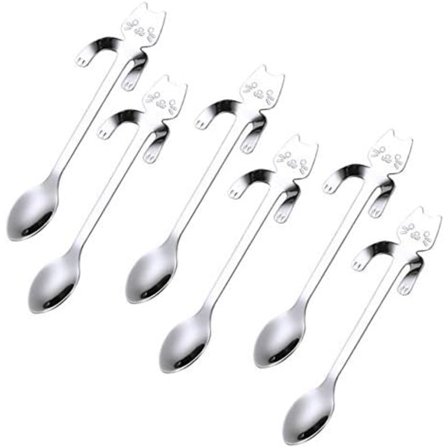 Katt Skje Kaffe Te Skje Sett, Rustfritt Stål Hengekopp Teskje