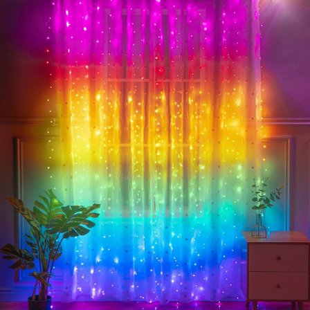 (Specialerbjudande) Gardinljusslinga, 3 x 2,8 m 300 LED fönsterlampa USB, med fjärrkontroll, 10 lägen