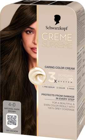 Schwarzkopf Creme Supreme Caring Color Creme 4-0 Natural Dark Brown, Hår, Hårfarve, Permanent Hårfarve