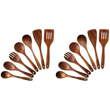 14 stk. Køkkenredskaber i Teaktræ, Non-Stick Skeer og Spatel Køkkenredskaber