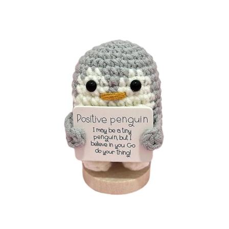 Handgjord pingvinfigur stickad docka leksak leende för positiva vibbar emotionellt stöd söt rumsdekorationsinspirerande present till barn [kk] Grey