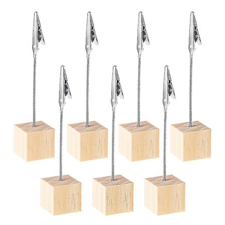 BESTOMZ 20 stk. Bordplate Fotoholdere med Alligatorklemme for Bilder, Notater og Bordnummer, Furu Kubebase (Trefarge)