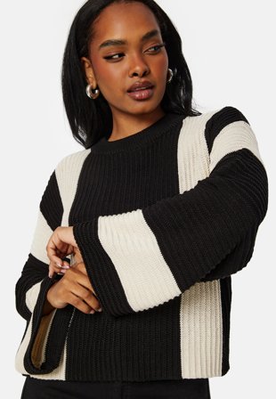 VERO MODA Gigi LS O-Neck Pullover LCS Black Stripes:W Vert Klær