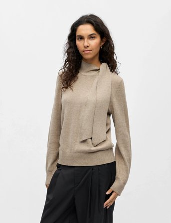 Object Objthess L/S Re Bow Knit Pullover Noos - Beige - XS