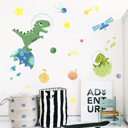 Cartoon Planet Dinosaur wall Sticker DIY Baby Kids Room Doll House Wallpaper Decoration Self-adhesive Nursery Mural Decal