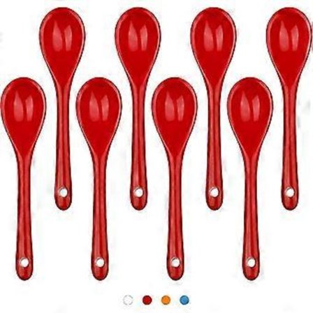 Teskedar 8 Delar Keramik, Espresso Sked Set för Kaffe, Dessertskedar Diskmaskinssäker Röd, 12 cm