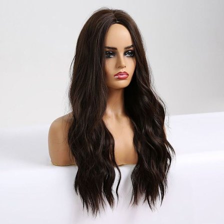 Lang bølget menneskehår paryk brune parykker til kvinder