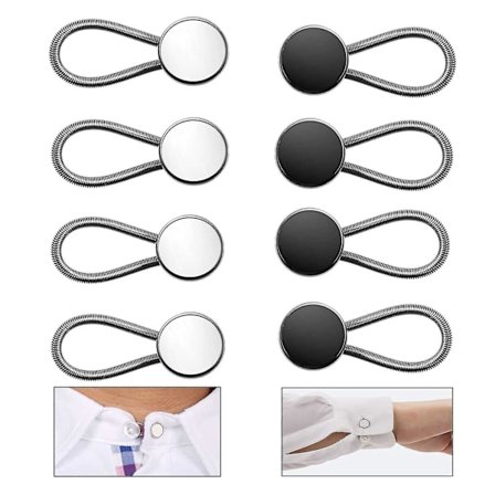 8 st krageförlängare elastisk metallknappförlängare hals för skjorta klänning kappa, vit & svart -t
