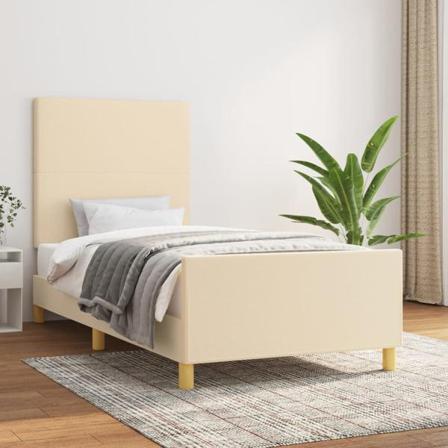 Vidaxl Sängram Med Huvudgavel Gräddvit 100x200 Cm Tyg Kräm