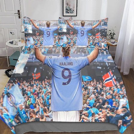 E. Haaland Dynetrekk 3D Sengesett for Voksne Barn, Mikrofiber Sengesett Putetrekk med Glidelåslukking 3 stk