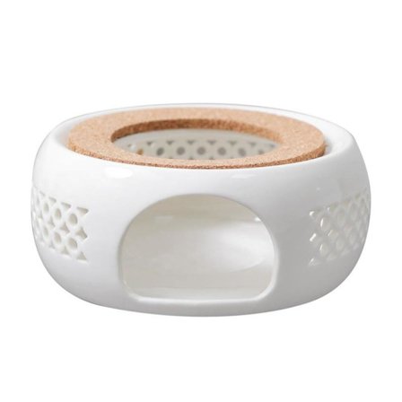 Porcelæn Tevarmer, Kaffekandevarmer, Tekandebase med Korkstativ, Varmer til Te, Kaffe og Vand