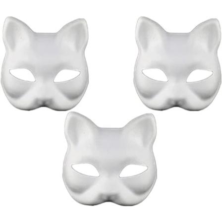 Kattemaske, 3 stk. masker hvite kattemasker tomme DIY Halloween-maske dyrehalvmasker maskerade cosplay-fest
