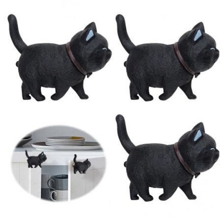 Musta kissa -muotoinen pehmeä PVC-kumikalusteiden kahva