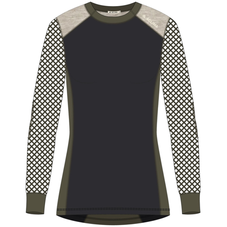 Aclima W's Woolnet Hybrid Crewneck Jet Black/Tarmac/Beige Melange