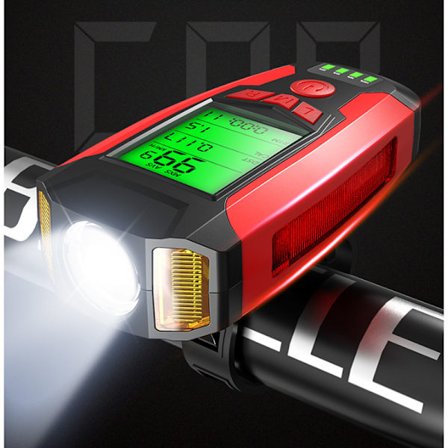 LED Sykkellykt foran, Sykkelhastighetsmåler med Horn 130 Db, USB Oppladbart